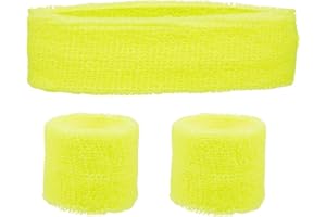 REDSTAR FANCY DRESS Schweissband und Stirnband Set – Schweißband Neon für 80er Jahre Outfit Damen - Neon Accessoires für Fun Runs Team Building Events Pride Partys Gymnastik Sport Tennis – Stirnband 80er Jahre