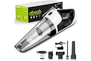 absob Handstaubsauger Kabellos, 3-In-1 Akku Auto Staubsauger Mit Led-Licht, Nass&Trocken Mit Waschbar 2 Hepa-Filter Handsauger Mini Staubsauger Für Auto, Haus (Weiß)