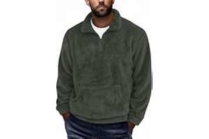 AMHOMELY AMhomley Fluffy Quarter Zip Mens-Mens Quarter Zip Fleece Tops,Plus Size,Teddy Fleece Sweatshirt with Kangaroo Pocket,Fuzzy Lightweight Warm Sweater,Winter Casual Thermal Basic Layers