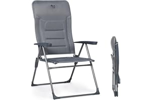 ‎TIMBER RIDGE TIMBER RIDGE Campingstuhl Faltbar mit Hoher Lehne Klappstuhl Luxus Gepolsterter Balkonstuhl mit 7 Positionen, Verstellbarer Gartenstuhl für Camp, Garten, Balkon Belastbar 150 KG Grau
