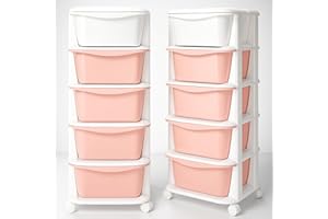 SPRINGOS Étagère en plastique à roulettes avec 5 tiroirs, organisateur pour jouets et chambre d'enfant, couleurs pastel, sûr et pratique