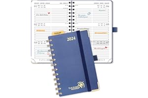 ‎POPRUN POPRUN Kalender 2024 Klein 16 x 10,5 cm (Jan.2024-Dez.2024) - Taschenkalender 2024 Ringbuch mit Hardcover - Terminplaner, Planer mit Vergoldete Schutzecken - Marineblau
