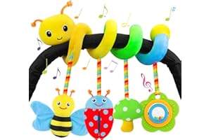 Zendstanding Car Seat Toys for Babies 0-6 Months Upgraded Version Spiral Car Seat & Stroller Activity Toy, Soft Plush Hanging Toys with Rattles, Best Gift for Ages 0 and Up