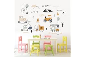 CIOUYAOS Naklejki ścienne z pojazdami budowlanymi, naklejki samochodowe Wystrój sypialni, dekoracje pokoju dla chłopców, dzieci i niemowląt Żłobek (AF5611)