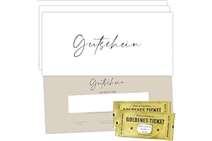 ‎EUMMEL Eummel Gutscheinkarten zum Selbstausfüllen (50er DIN Lang) - Blanko Gutschein zum Ausfüllen als Vorlage inkl. 2 Goldene Tickets | Gutscheinvorlagen auf 300g Cremepapier