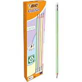 BIC Evolution Pastel Graphite Pencils with Rubber and Impact Resistant HB Lead - 4 Different Body Colors, Pack of 12
