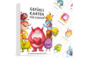 BEIBEIJIA 32 Gefühlskarten für Kinder, Gefühlsmonster Karten als Routine, Kartenspiel für Gefühlsstarke Kinder, Emotionskarten für Selbstregulation und EIN gutes Gefühl, Fördert Soziale Entwicklung