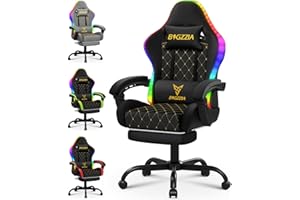 bigzzia Sedia Gaming con LED RGB, Sedia da Gaming Ergonomica con Supporto Lombare e Poggiapiedi, Sedie da Gioco Regolabile e Girevole con Una Capacità di Carico di 150 kg (Nero)