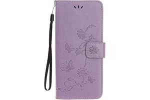 Reevermap Samsung Galaxy S21 FE Case 5G Flip Cover PU Leather Wallet Lotus Butterfly Embossed Magnet Closure Card Slot Holder Stand Silicone Bumper Case for Samsung Galaxy S21 FE Light Purple