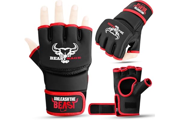 Gants MMA BEASTRAGE pour Hommes et Femmes, Gants d'arts Martiaux, Paume ventilée, Cuir Vegan, Combat en Cage, Muay Thai, Kick Boxing, Punching Bag, Boxe, Kickboxing