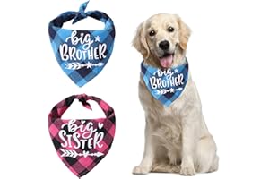 HACRAHO Bandana pour Chien à Carreaux, 2 pièces Echarpe de Bavoirs en Triangle Grand Frère Grande Sœur Annonce de Grossesse Bandana pour Petits Chiens Moyens Grands Chiens