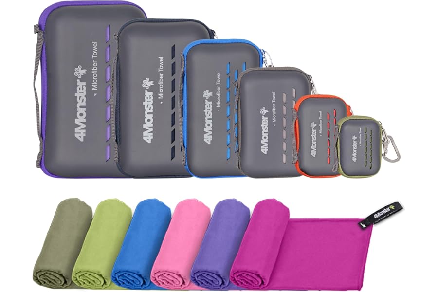 4Monster Microfibre Travel Towel - Quick Dry, Lightweight, Ultra Soft, Super Absorbent Compact Camping Towel for Sports, Gym, Beach, Camping, Yoga, Swimming, Hiking