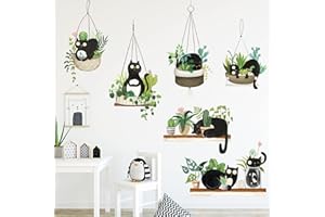 MERYSAN Wandtattoo Grüne Topfpflanze Pflanzen mit Katzen Wandsticker, Aquarelle Cactus Tropische Pflanze Wandaufkleber Wanddeko, DIY Kunstwandbild für Schlafzimmer (B)