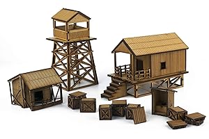 War World Gaming Jungle Warfare Campo Base Militare in MDF - 28mm Wargaming Terrain Modello Diorama Guerra Foresta Pluviale Accessori Difesa Pacifico Vietnam Giungla Spedizione Tracciata