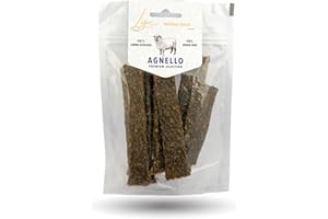 Ligo strisce snack 100% carne essiccata, naturale per cani, di alta qualità,senza conservanti e ogm.100gr (Agnello)