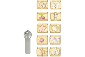 papasgix Italian Charm Bracelet Charms Set Silver Gold Italian Charms Bracelets for Women Men 11pcs Italian Charms Bulk Stainless Steel 9mm Women's Charm