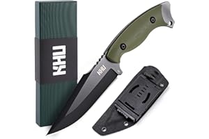 KHU Cuchillo Hoja Fija, Cuchillo Supervivencia Cuchillo Caza Cuchillo Bushcraft D2 Acero Mango de G10, Outdoor Caza Camping Accesorios - Funda Kydex (17A-Nuevo)