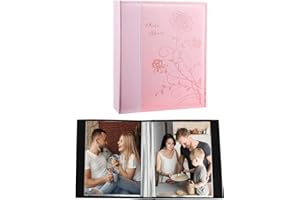 Miaikoe Album photo de 12,7 x 17,8 cm, pages transparentes avec couverture en cuir, peut contenir 50 photos verticales de 12,7 x 17,8 cm, livre d'images pour famille de mariage (rose)