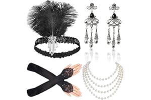 GIEEU 7PCS 1920s Set de Accesorios- Great Gatsby Accesorios Set,Señoras Charleston Fancy Set para Fiesta de Disfraces Vintage