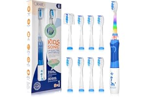 Seago Cepillo electrico infantil, Cepillo de dientes infantil con luz de colores, 8 cabezal de recambio extra suaves, Temporizador de 2 minutos, Apto para niños mayores de 3 años SG977(Azul)