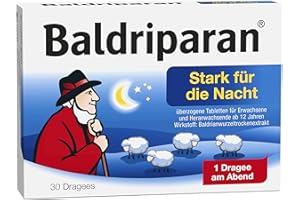 ‎BALDRIPARAN Baldriparan Stark für die Nacht – Pflanzliches Arzneimittel mit hoch dosiertem Baldrianwurzel-Trockenextrakt – Bewährte Dragees bei nervös bedingten Schlafstörungen – 30 Dragees
