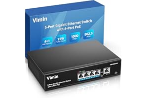 VIMIN Commutateur PoE Gigabit 4 Ports avec 1 Port Montant Gigabit, Commutateur Ethernet PoE Non Géré 5 Ports avec Une Puissance de 72W, Prise en Charge de IEEE802.3af/at, VLAN, Boîtier en Métal