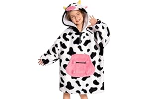 OLAOLA Sweat à Capuche Couverture Surdimensionnée pour Enfants, Pull Plaid à Capuche en Polaire Sherpa avec Manches et Poches, Sweat Plaid Doux et Chaud pour Filles Garçons