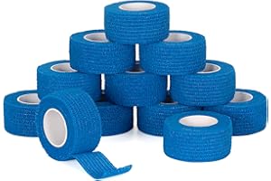 SEADESKY 12 Roll Self Adherent Cohesive Bandages 2.5cm X 4.5m Elastic Sports Tape for Finger Wrist Self Adhesive Bandage Pet Vet Wrap for Cat Dog (Blue)