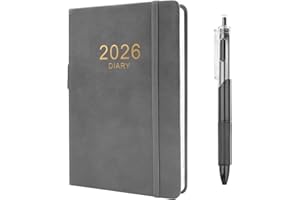 WEYSOO 2026 Diary A5 Page a Day, 352 Pages Soft Cover Diary 2026 with Pen, A5 Week to View from Jan to Dec, Daily Planner for School,Office,Home Academic Diary(Grey)