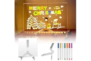 USPER Tablero de notas LED con colores, tablero de mensajes de letras con 7 bolígrafos coloridos y soporte, tablero acrílico de borrado en seco con luz borrable (30 * 20cm)