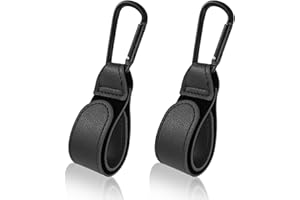 AOZUO 2 sztuki haczyków do wózków dziecięcych, haczyki do wózków dziecięcych, klipsy z karabińczykiem, uchwyt na torbę ze skóry, wózek dziecięcy, haczyki do toreb (czarne)