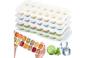 HIYAA 4 Pezzi Vassoi Per Cubetti Di Ghiaccio In Silicone Con Coperchio,Stampo Per Ghiaccio,Certificato LFGB - Senza BPA,vassoi Per Ghiaccio Quadrati Facili Da Rimuovere (1 Verde+1 Blu+1 Rosa+1 Giallo)