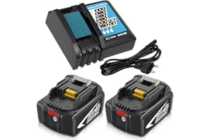 Exemoro 18 V 5,5 Ah BL1850B Remplacement pour batterie Makita + chargeur, compatible avec les batteries Makita 14,4 V~18 V BL1860B BL1850B BL1840 BL1830 BL1430 BL1415 et chargeurs DC18RA DC18RCT DC18R