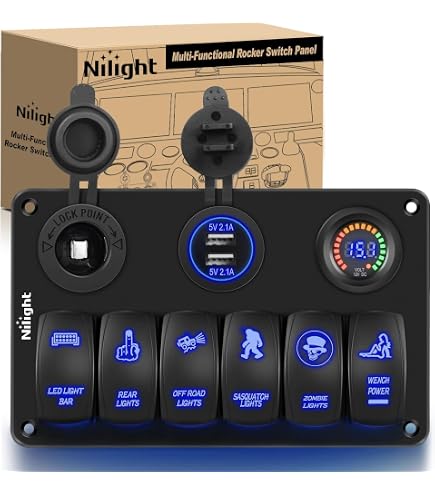 Stark Blue Laser Etched LED Rocker Switch – 20A 12V, ON/OFF, Ejection Seat Graphic
