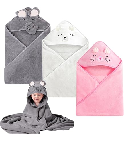 Bébé Naissance Lot De 3 Capes De Bain Bébé 80x80cm - Serviette Hoodie Animaux - Polaire Corail Super Absorbante - Garçon Et Fille Poncho Bain Bébé