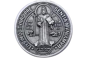 LAZZARO ITALY Spilletta Pin Medaglia San Benedetto di protezione. Gioiello artigianale placcato argento. Medaglietta diametro 1,5 cm