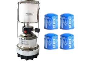 PROWELTEK - Lampada a gas + 4 cartucce di gas 190 gr Lanterna guscio in acciaio inox Accensione piezo campeggio e casa