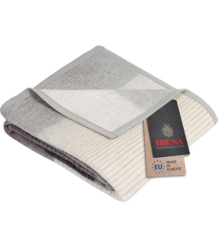 Ibena Wollen deken Lausanne, katoenen deken, naturel, knuffeldeken 140 x 200 cm, behaaglijk warm en aangenaam licht, sprei 100% katoen, hoogwaardige kwaliteit uit gecontroleerde biologische teelt : Ibena