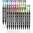 SUPER TOY 24 Shades Dual Tip Brush Marker Pens Set For Coloring Calligraphy Art Work Double Sided Markers For Kids Adult Artist, Journal, Doodling, Writing, Coloring Books
