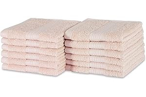 Amazon Basics Face Towel Set for bathroom, 100% Organic Cotton Face Cloths 30 x 30 cm, Blush Pink, 12-Pack