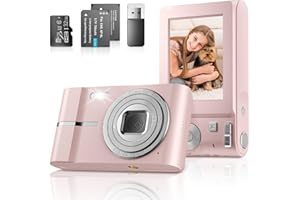 Hlieeosfcn Digital Camera 1080P 50MP,4K Compact Cam-era with 32GB Card,1400mAh Battery, 16X Digital Zoom Small Cam-era with 2.4" LCD Screen,Auto Focus Timed Vlogging Camera (Pink)