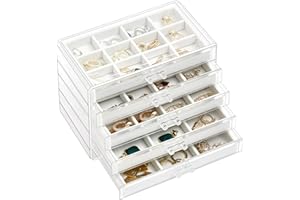 ProCase Organizer per gioielli in acrilico, trasparente per gioielli, con 5 cassetti, orecchini, collane, anelli, organizer per la casa -Bianco caldo