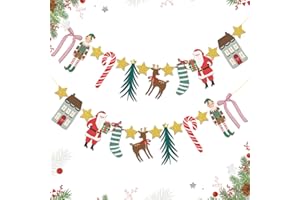 EASY JOY 2 Stück Hängende Papiergirlande Christmas Weihnachtsbanner Weihnachtsdeko Innen mit Weihnachtsmann Rentier Elfen und Süßigkeiten für Weihnachten Neues Jahr Zuhause Partyzubehör