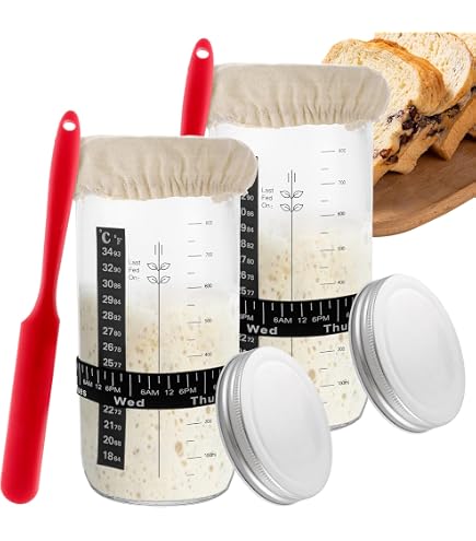 Kit Démarrage Levain Pain - Pot En Verre 1000 Ml Avec Spatule, Thermomètre - Accessoire Cuisson Réutilisable - 11