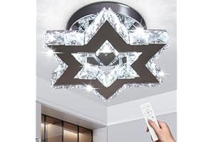 Cainjiazh Mini Chandelier LED Crystal Chandelier Modern Dimmable Flush Mount Ceiling Light Fixtures with Remote Small Star Lamp for Hallway Foyer Kitchen,Stair,Closet,3 Colors Adjustable