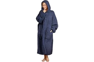ililmmoe Plüsch Hoodie Decke für Frauen und Männer,Super warme und gemütliche große tragbare Decke Hoodies Homewear,Dicke lose Plüsch Mäntel(Navy,L)