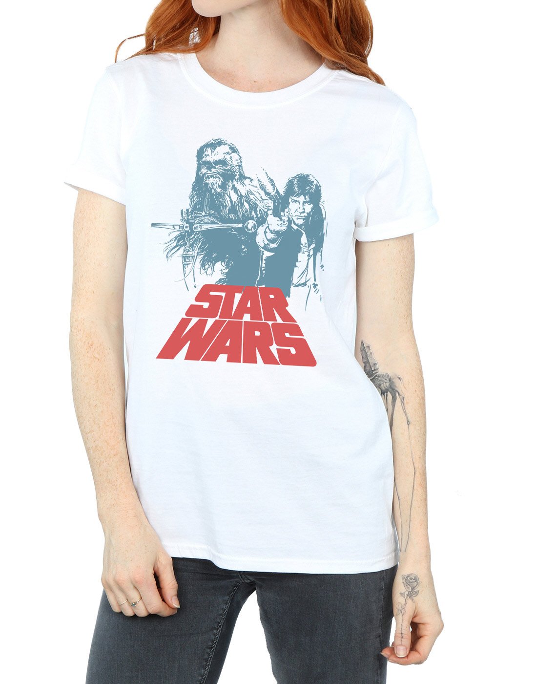 Star-Wars-Damen-Han-Solo-Chewie-Duet-Boyfriend-Fit-T-Shirt-Wei-Large