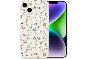 RALEAVO Etui na iPhone 14, motyw gałąź kwiatowa urocza dziewczyna kobieta etui cienkie miękkie silikonowe odporne na wstrząsy antypoślizgowe etui na iPhone'a 14 (6,1 cala), beżowe