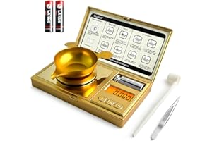 Muaket 50g/0.001g Feinwaage Hochpräzise, Electronische Milligramm Waage, MG Waage mit Kalibriergewichten, Digitalwaage zum Wiegen von Pulvern, Schmuck, Medizin, mit Pinzette und Waagschale, Gold