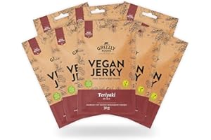 ‎GRIZZLY FOODS Grizzly Foods • Vegan Jerky Teriyaki (8 x 30g) • Pflanzliches Beef Jerky • Veganes Trockenfleisch • High Protein Snack • Ideal für Unterwegs, Büro, Sport